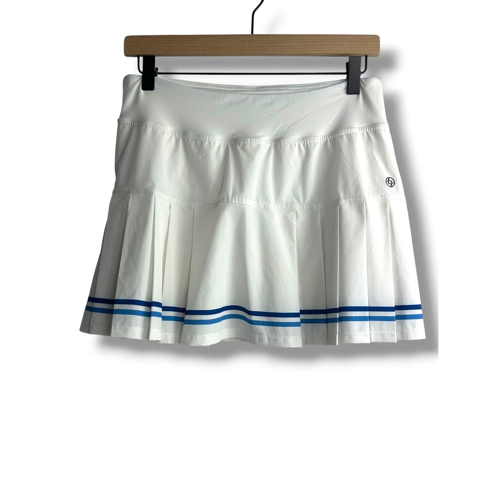 Lija Tennis Skort Womens Medium White Blue Good Pleated Tiered Athletic Skirt